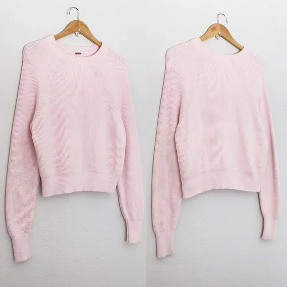 Free People Baby Pink Too Good Pullover Sweater S Mock Neck Raglan Long Sleeves - Picture 5 of 16